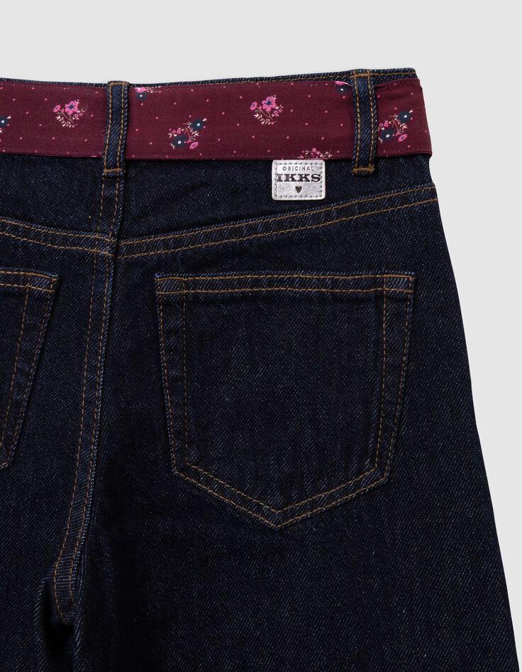 Jean large bleu ceinture-foulard bouquets fille-6