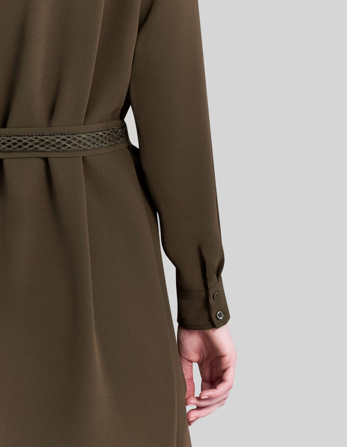 Women’s khaki recycled dress with tone-on-tone lace panel - IKKS