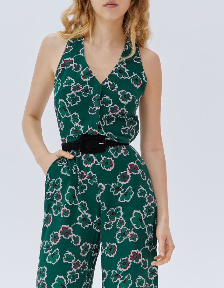 Grüner Damen-Hosenoverall mit Maxi-Blumenprint-4