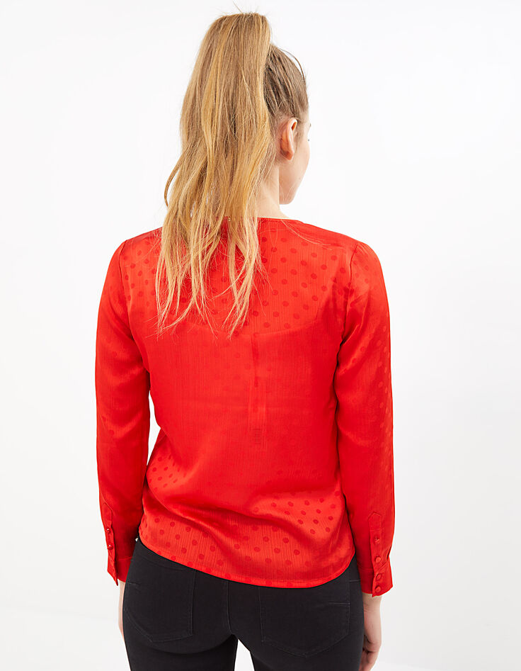 I.Code flame satin polka dot Jacquard blouse -6