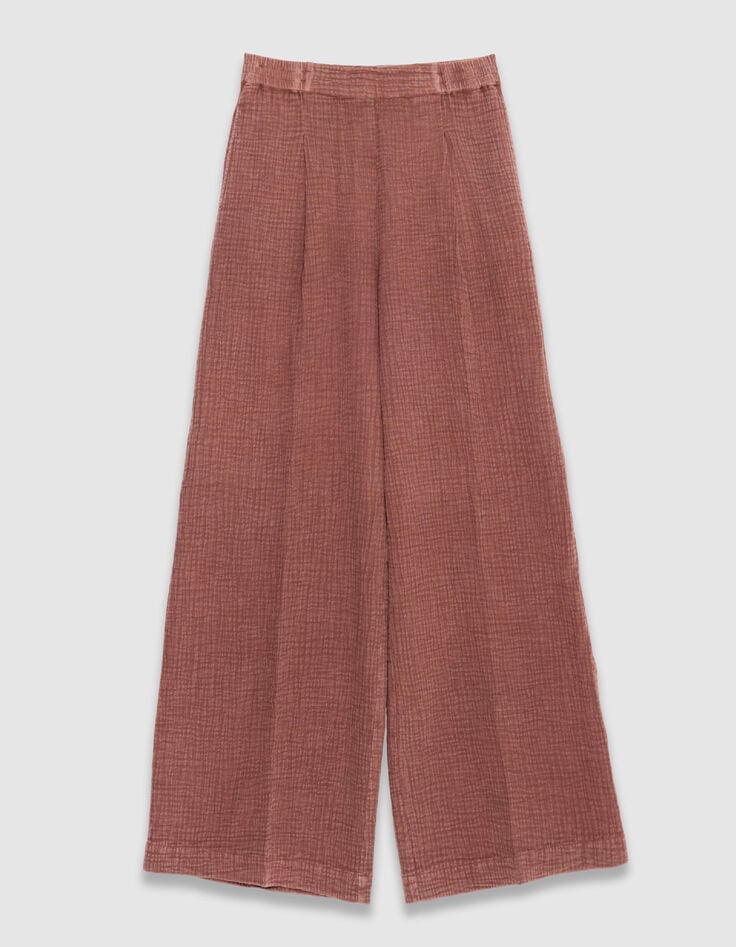 Pantalon large bordeaux gaze de coton Femme-7