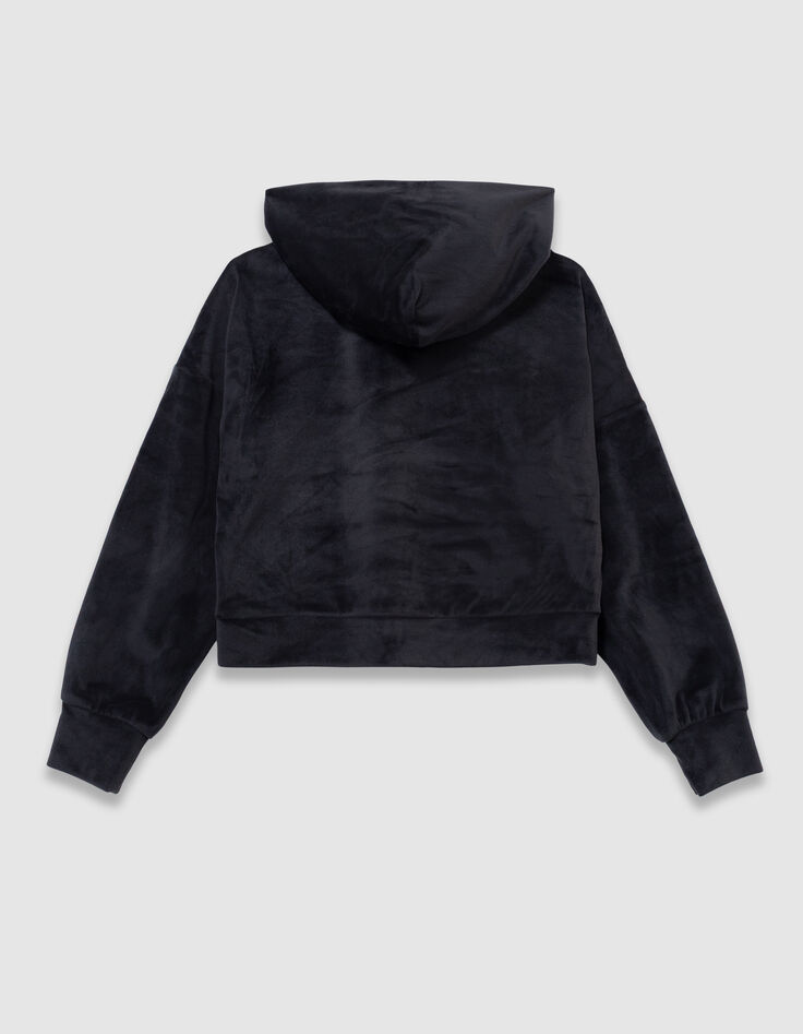 Grijze hoodie velourstricot meisjes-3