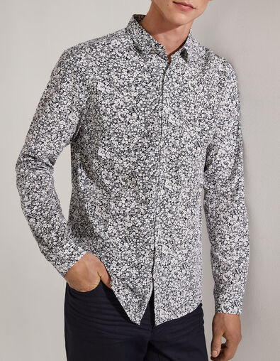Camisa SLIM azul marino estampado flores blancas Hombre - IKKS