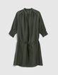 Women’s khaki upcycled satin dress with drawstring waist-6