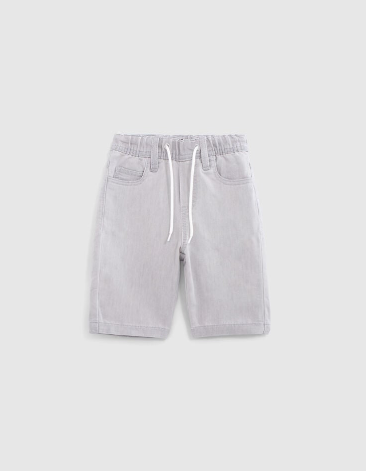 Bermuda en jean gris ceinture élastiquée garçon-1