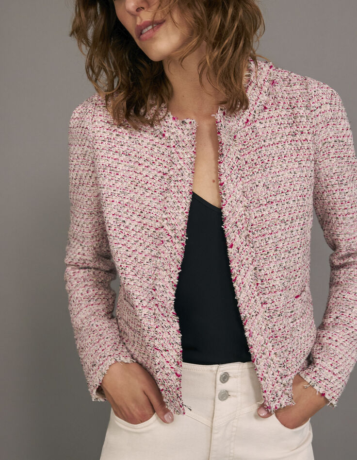 Chaqueta cuadrada tweed fantasía rosa mujer-2