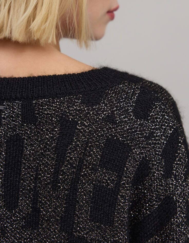 Jersey de mujer en jacquard negro con estampado caqui-5