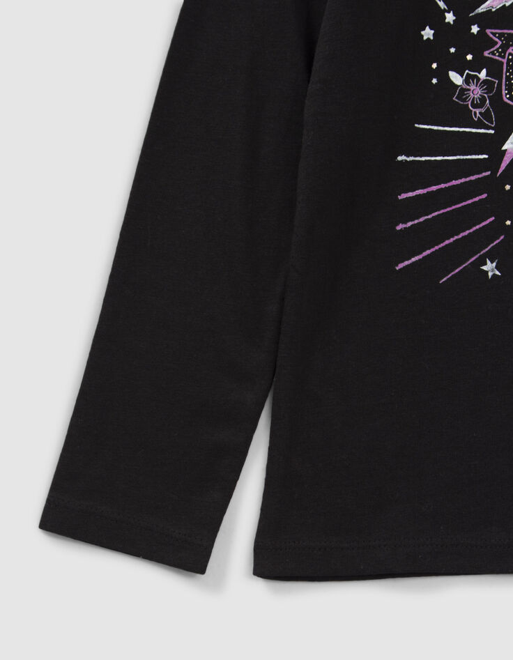 Girls’ black organic cotton T-shirt with rock images-4