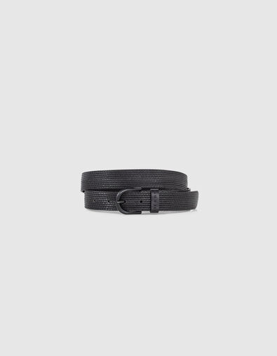 Men's black leather belt with woven embossing - IKKS
