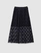 Falda larga de encaje plisado negro para ni&ntilde;a-1