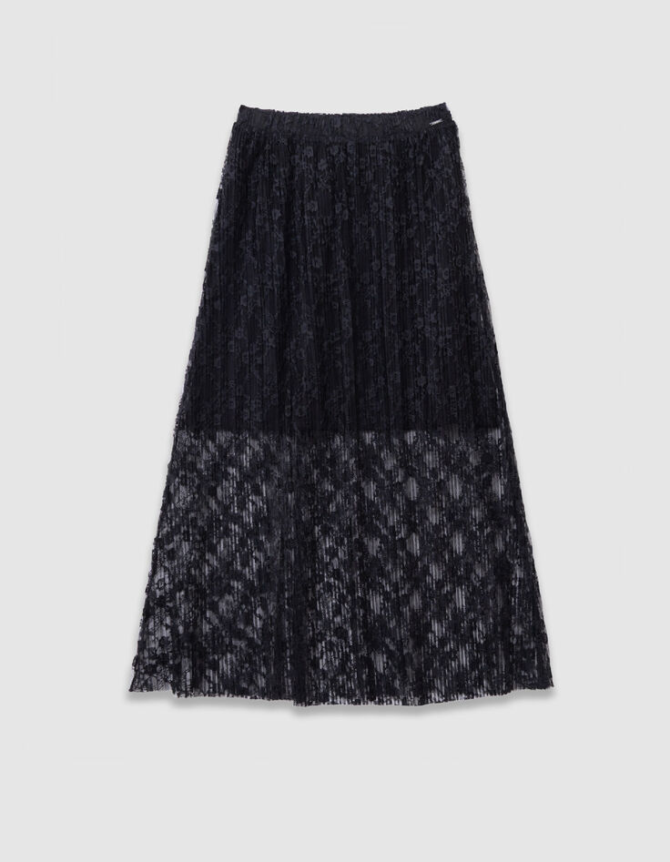 Falda larga de encaje plisado negro para ni&ntilde;a-1