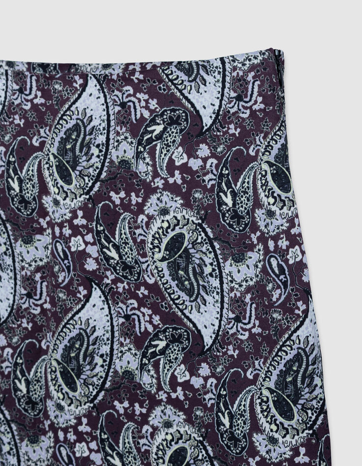 Asymmetrical long skirt burgundy paisley pattern Women-6