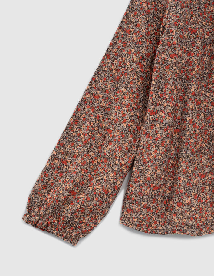Marineblaue Mädchenbluse mit dezentem Blumenprint-6