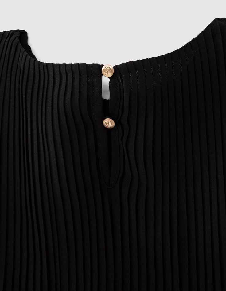 Zwarte jurk pliss&eacute; fantasievolants meisjes-6