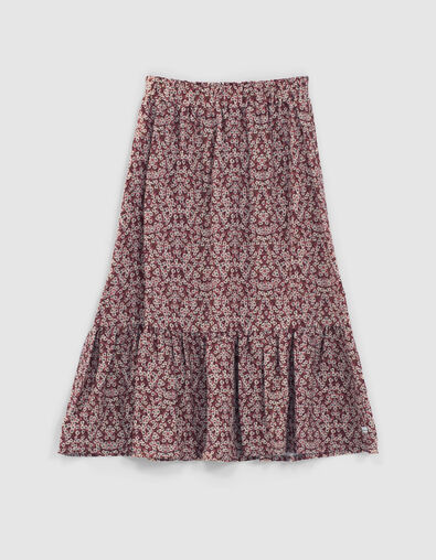 Langer, rosenholzfarbener Mädchenrock mit Blumenprint - IKKS