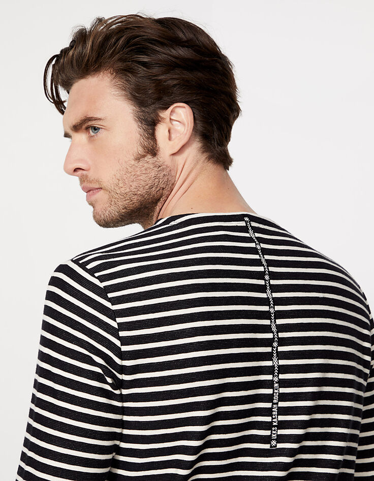 Tee-shirt marinière noir rayé blanc cassé Homme-6