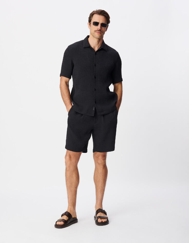 Bermudashorts schwarzer Plisseestoff Herren-8