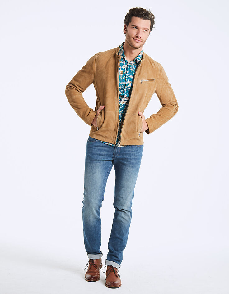 Hellbraune Herren-Velourslederjacke-7