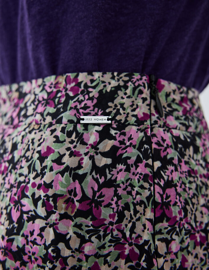 Langer Rock mit buntem Blumenprint und Volant-5