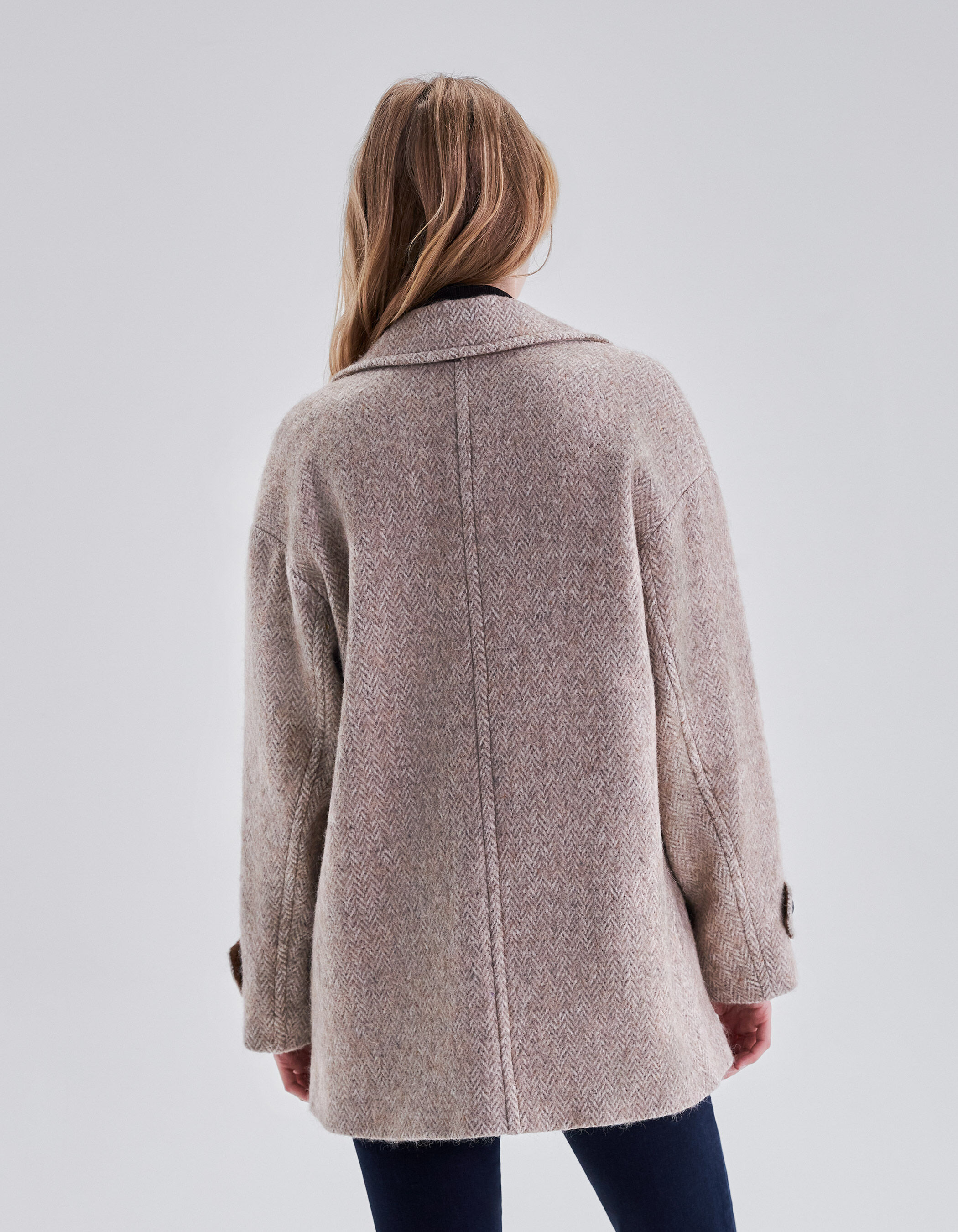 Manteau beige lainage motif chevrons Femme