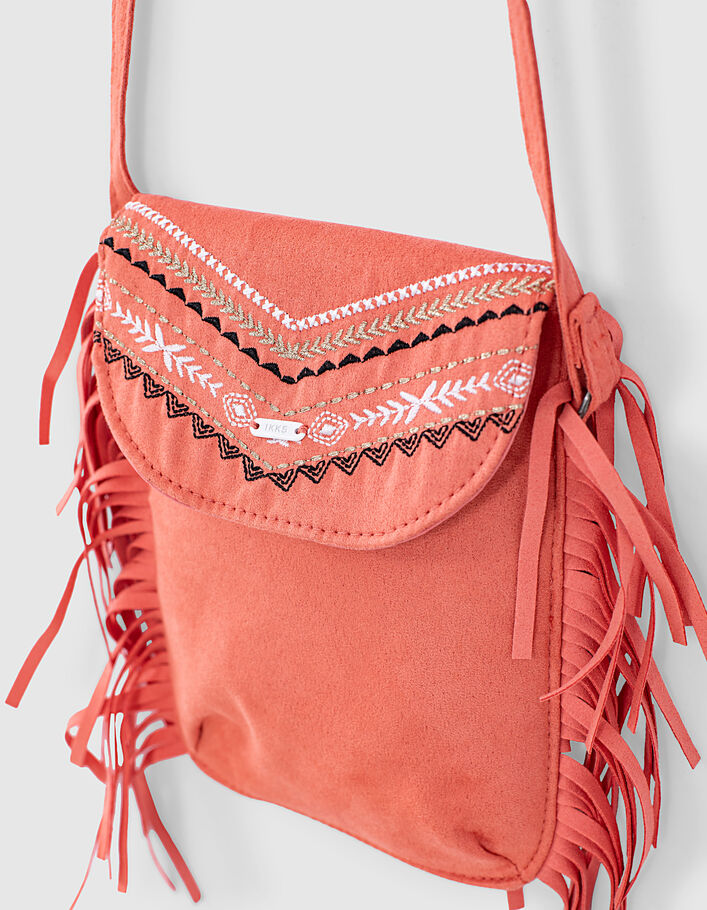 Girls’ dark coral fringed embroidered bag - IKKS