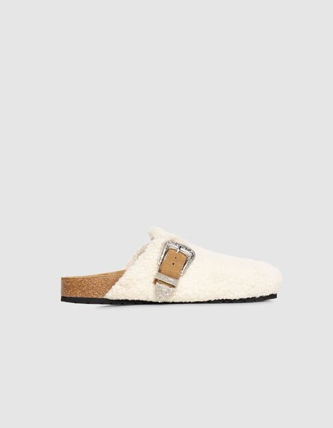 Ecru Damenslipper Wollleder Western-Schnalle - IKKS