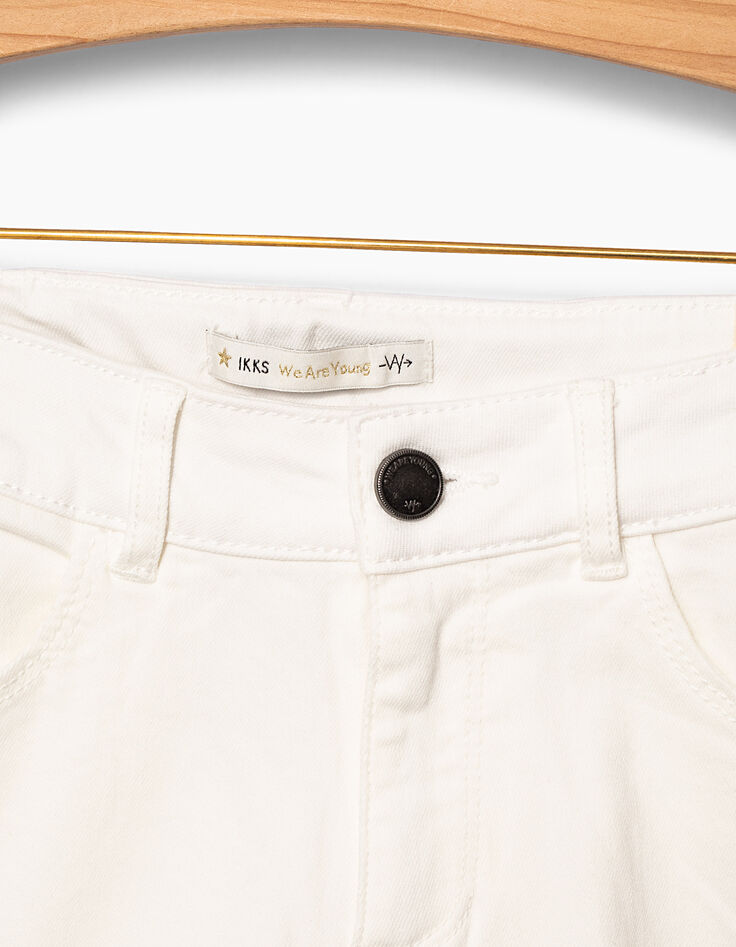 Jean flare cropped blanc cassé frangé fille-4