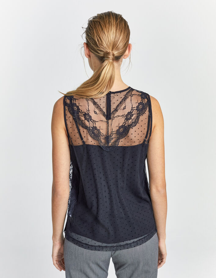 Women’s black lace and dotted Swiss-sleeveless top - IKKS