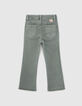 Girls' khaki 7/8 flared jeans with fringed cuffs-3