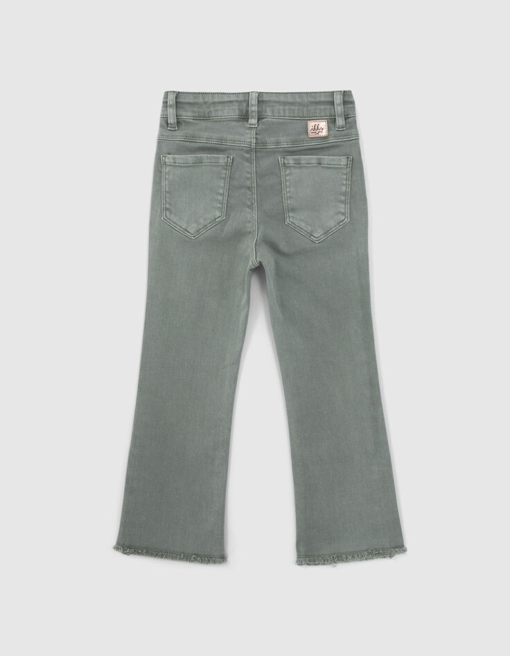 Girls' khaki 7/8 flared jeans with fringed cuffs-3