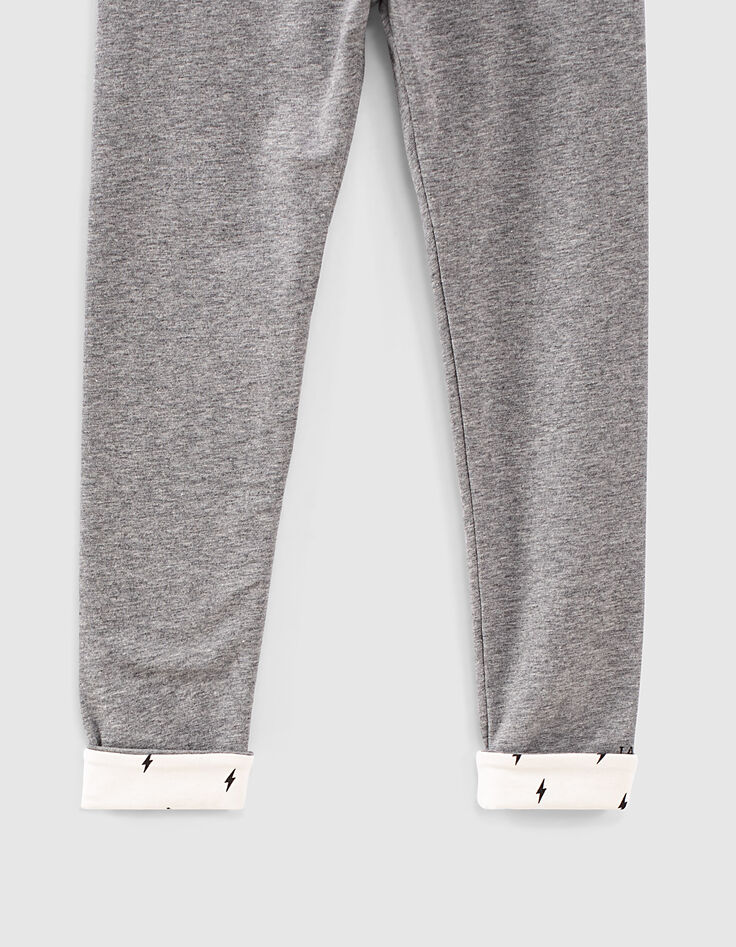 Leggings réversible gris et écru imprimé éclairs fille-5