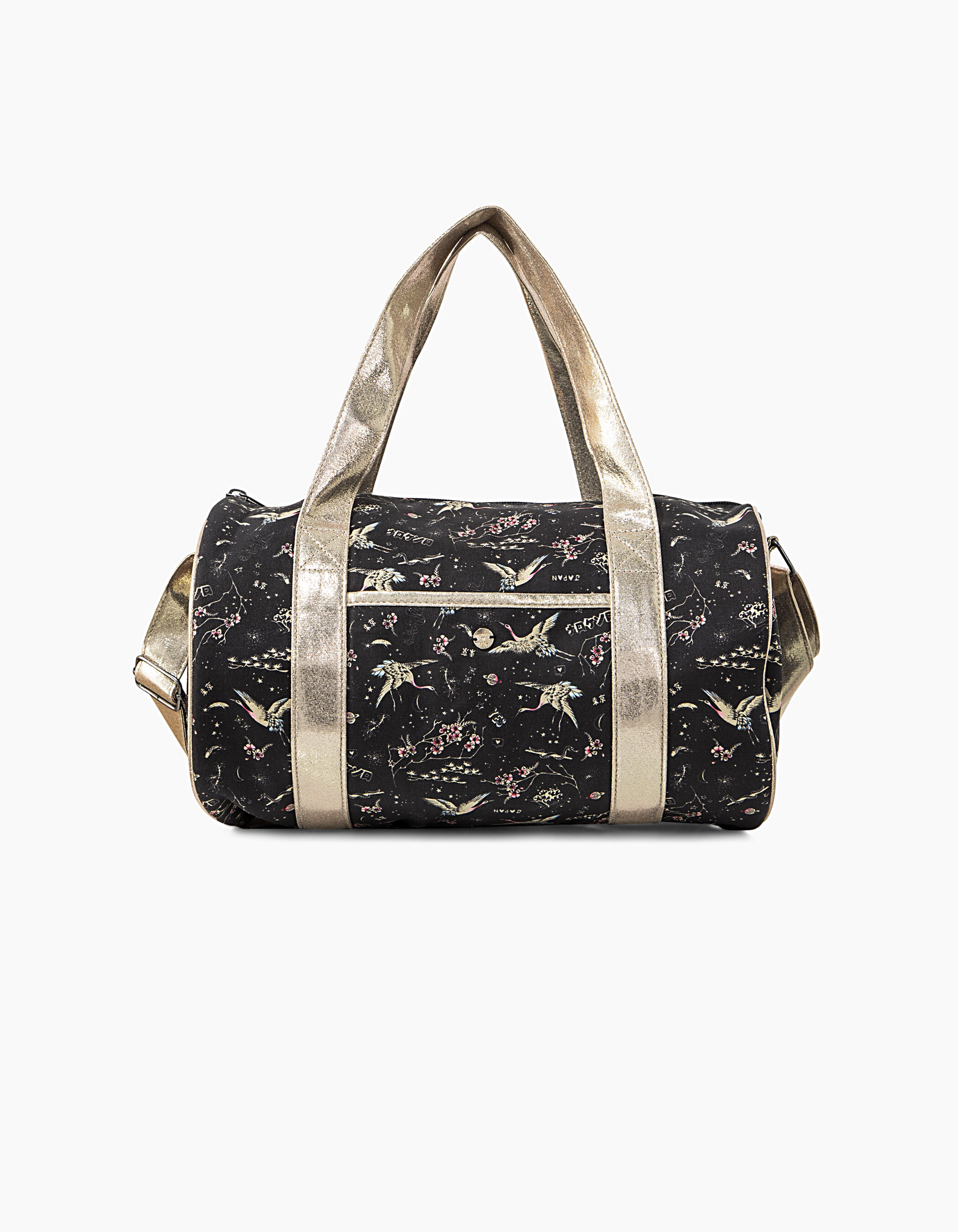 Girls black Sakura and cranes print bowling bag IKKS