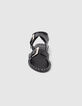 Schwarze Damen-Ledersandalen gesteppte Doppelriemen Nieten-2