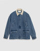 Women's blue denim jacket with ecru velour collar-6