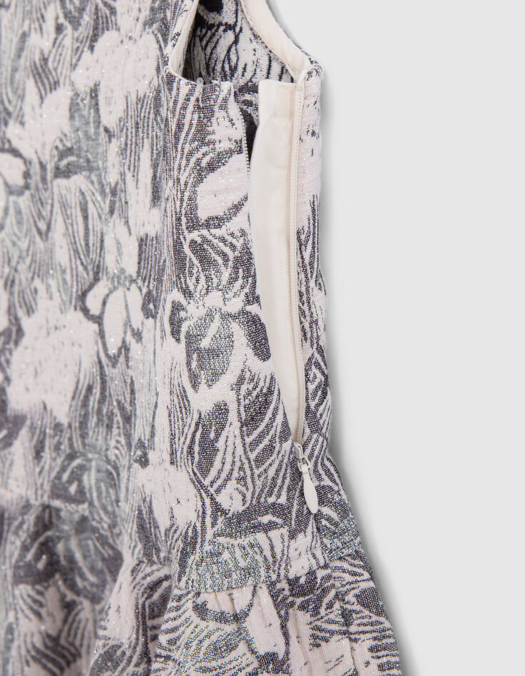 Gebloemde maxi meisjesjurk in ecru jacquard-5