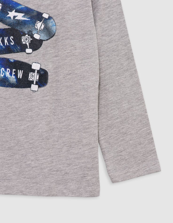 T-shirt gris coton bio badges skates garçon-4