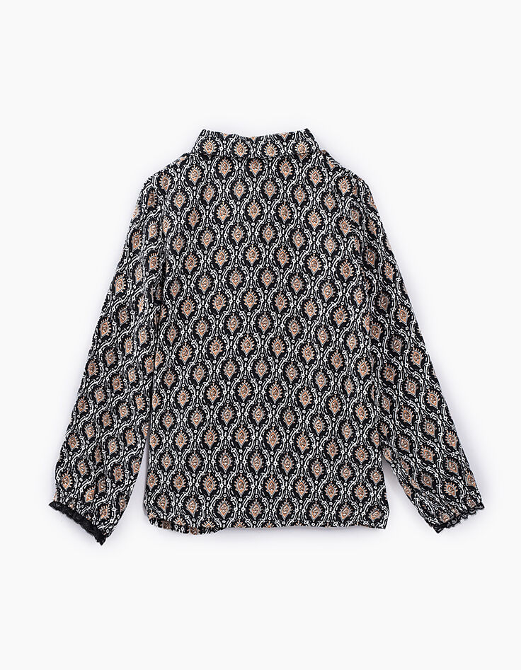 Girls’ black paisley print and lace shirt-4