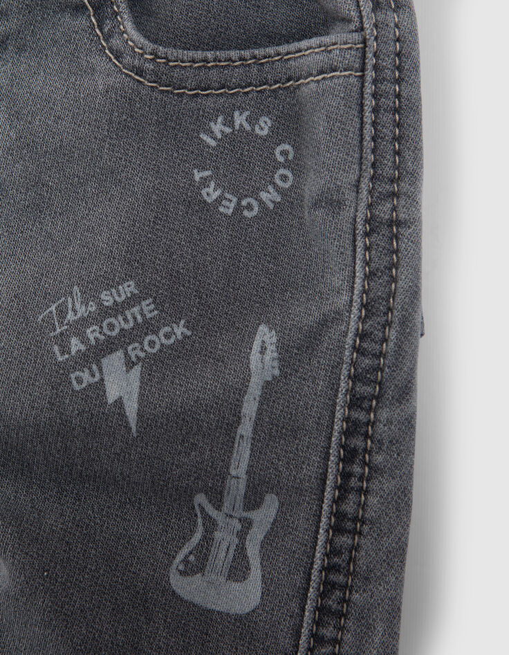 Grijze jeans print en ribboord in taille babyjongens-4