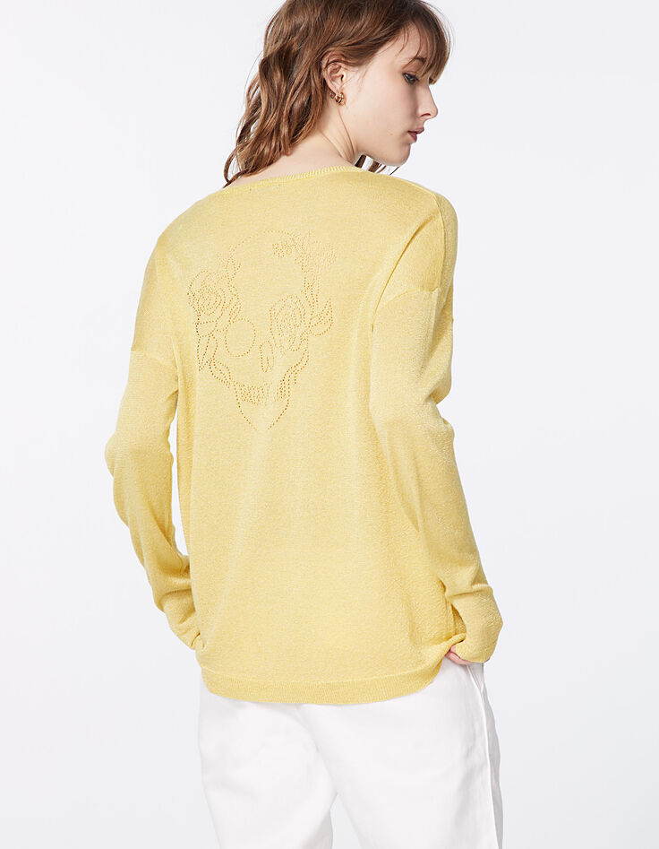 Pull maille tricot viscose métallisé tête de mort dos femme-3