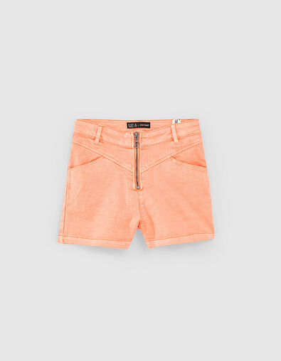 Girls’ neon coral zipped high-waist denim shorts - IKKS
