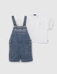 Set korte jeanstuinbroek en wit T-shirt meisjes-5