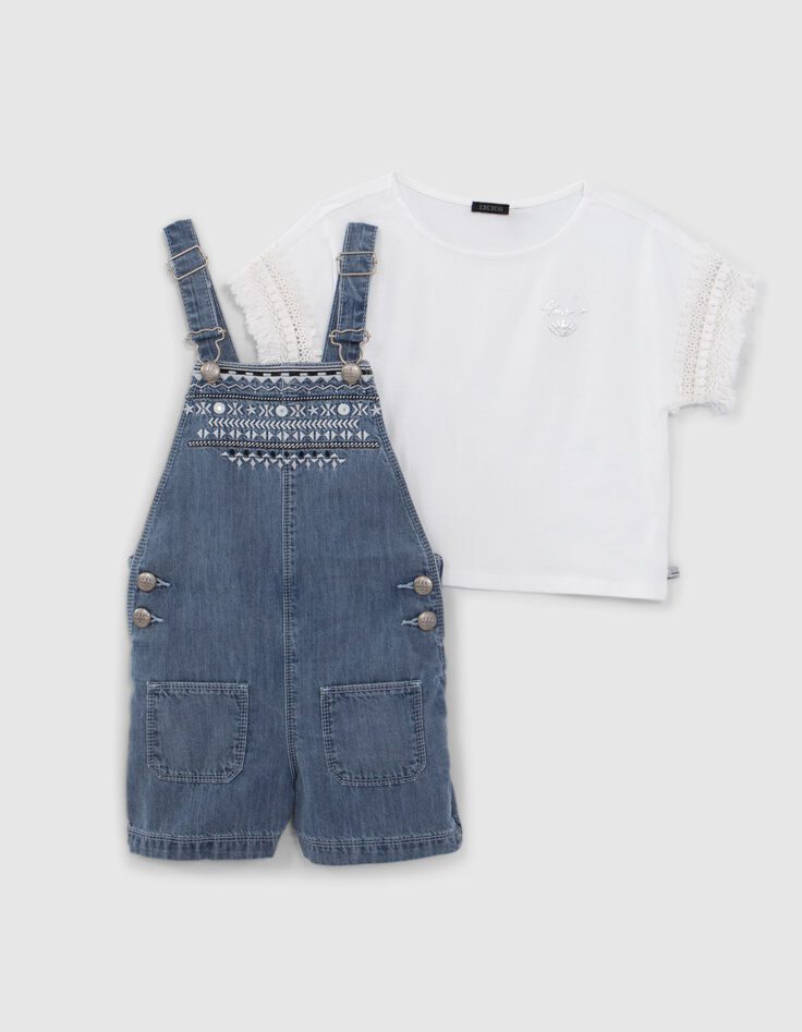 Set korte jeanstuinbroek en wit T-shirt meisjes-5