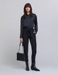 Schwarze Damenchiffonhose mit hohem Bund-1