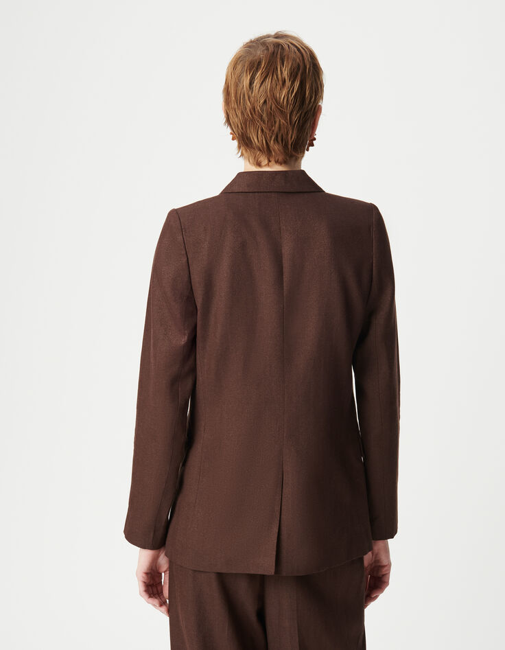 Americana marrón con doble botonadura y lentejuelas para mujer-3