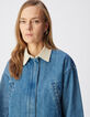 Women's blue denim jacket with ecru velour collar-5