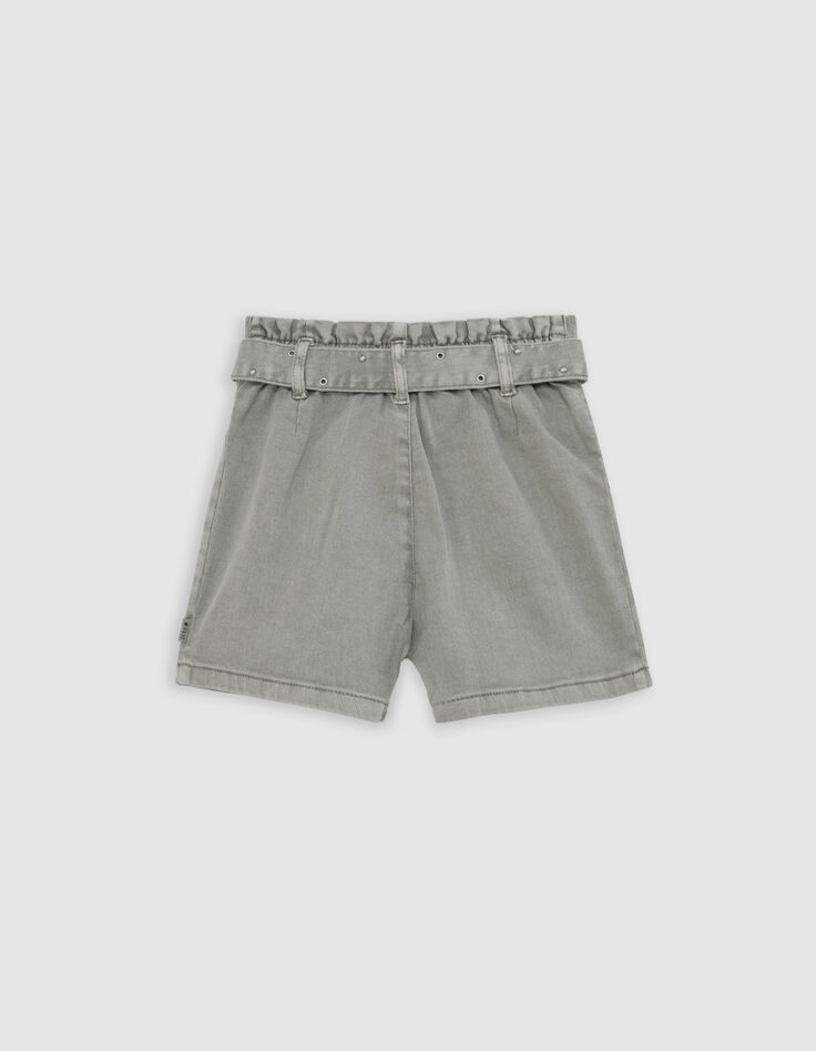 Short en jean kaki ceinture clous et oeillets fille-5