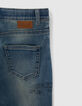 Boys’ blue upcycled straight jeans, print front and back-7