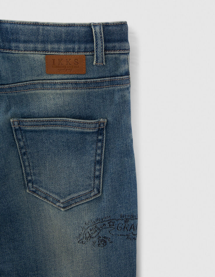 Boys’ blue upcycled straight jeans, print front and back-7