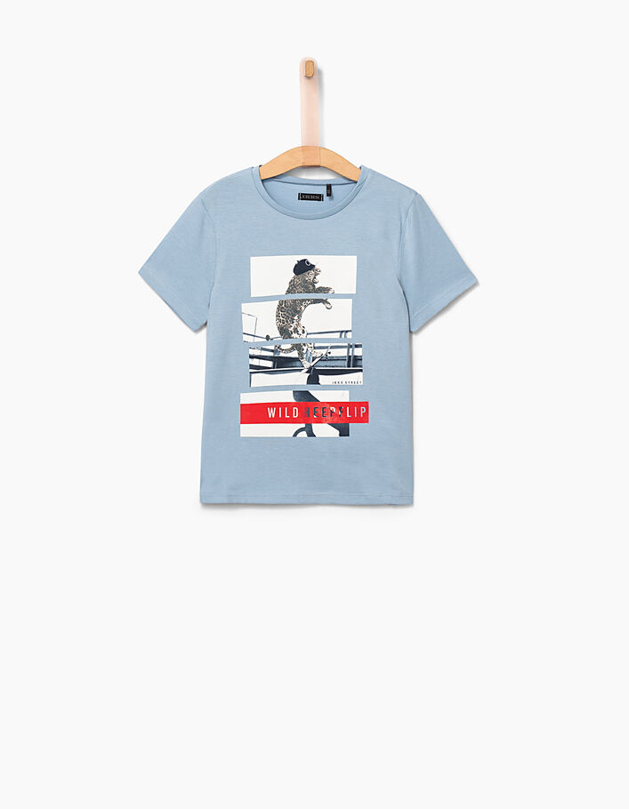 Tee-shirt bleu ciel avec léopard-skater garçon - IKKS