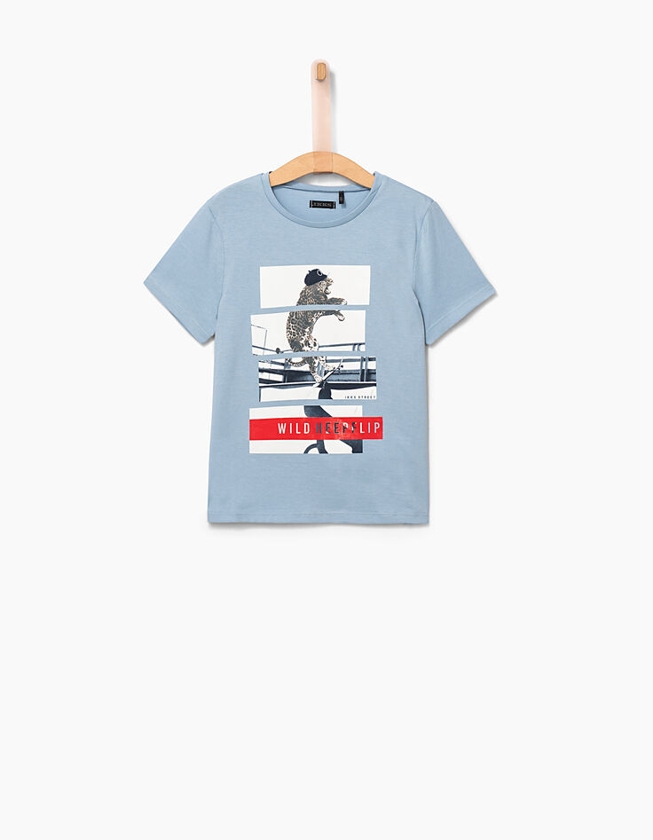 Tee-shirt bleu ciel avec léopard-skater garçon-2 Tee-shirt bleu ciel avec léopard-skater garçon-2